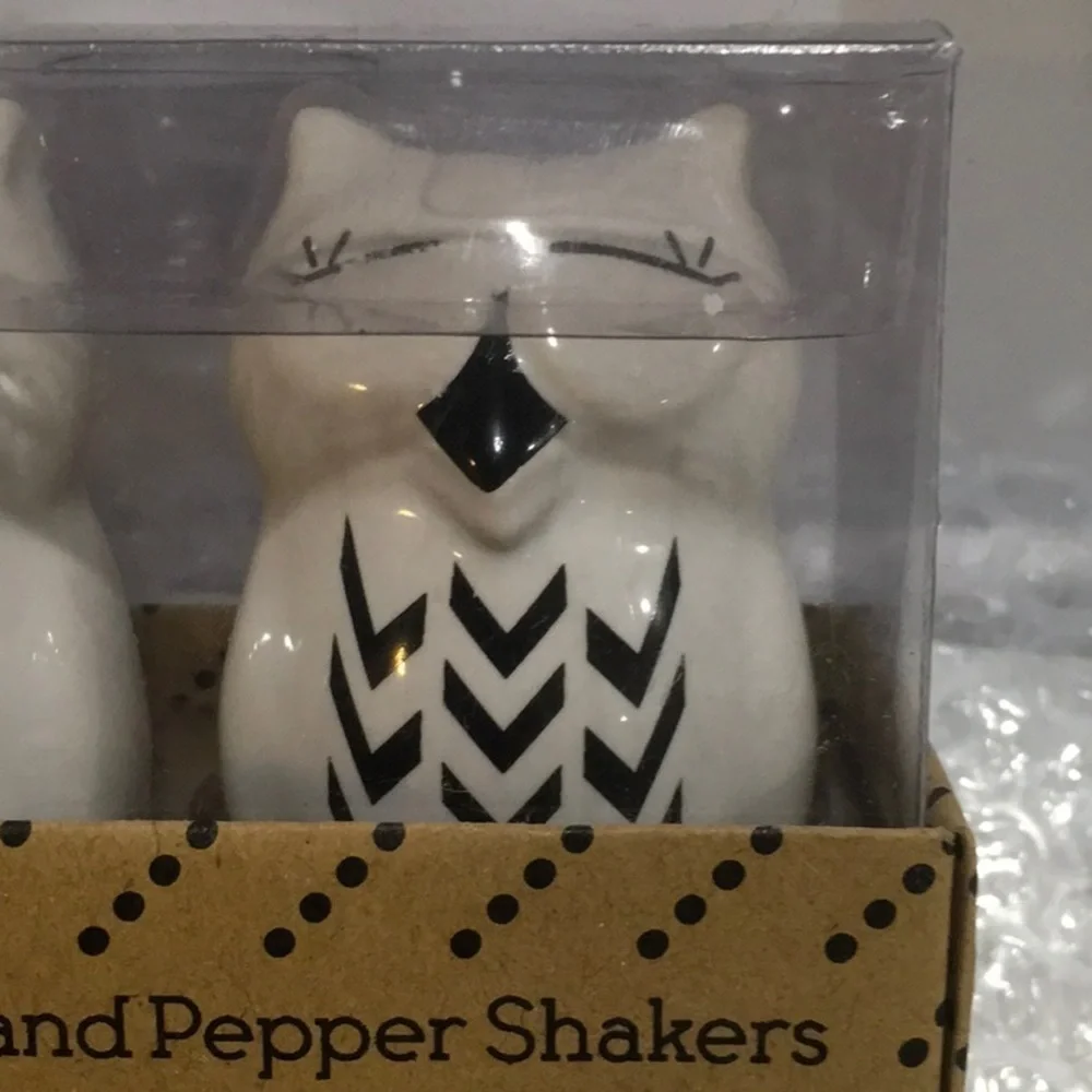Owl Salt Pepper Set Ceramic Black White